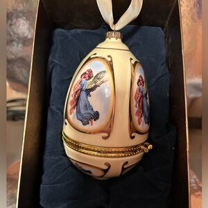 Musical Egg Ornament Porcelain Angel